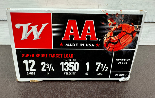 12ga Winchester AA Sporting Clays 2.75" 1350fps 7.5 Shot 25 Round Box