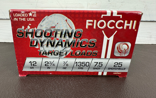 12ga Fiocchi Shooting Dynamics 2.75" 1350fps 7.5 Shot 25 Round Box