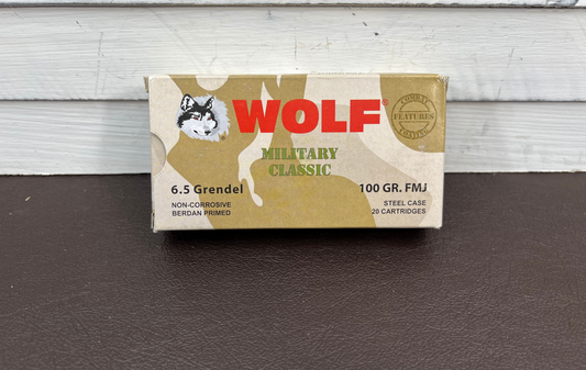 6.5 Grendel Wolf Military Classic 100gr FMJ 20 Round Box (Steel Case)