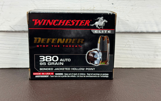 380 Auto Winchester Defender 95gr Bonded Jacketed Hollow Point 20 Round Box