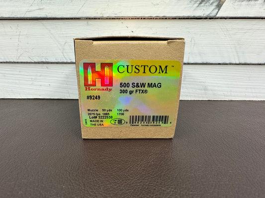 500 S&W MAG Hornady Custom 300gr FTX 20 Round Box